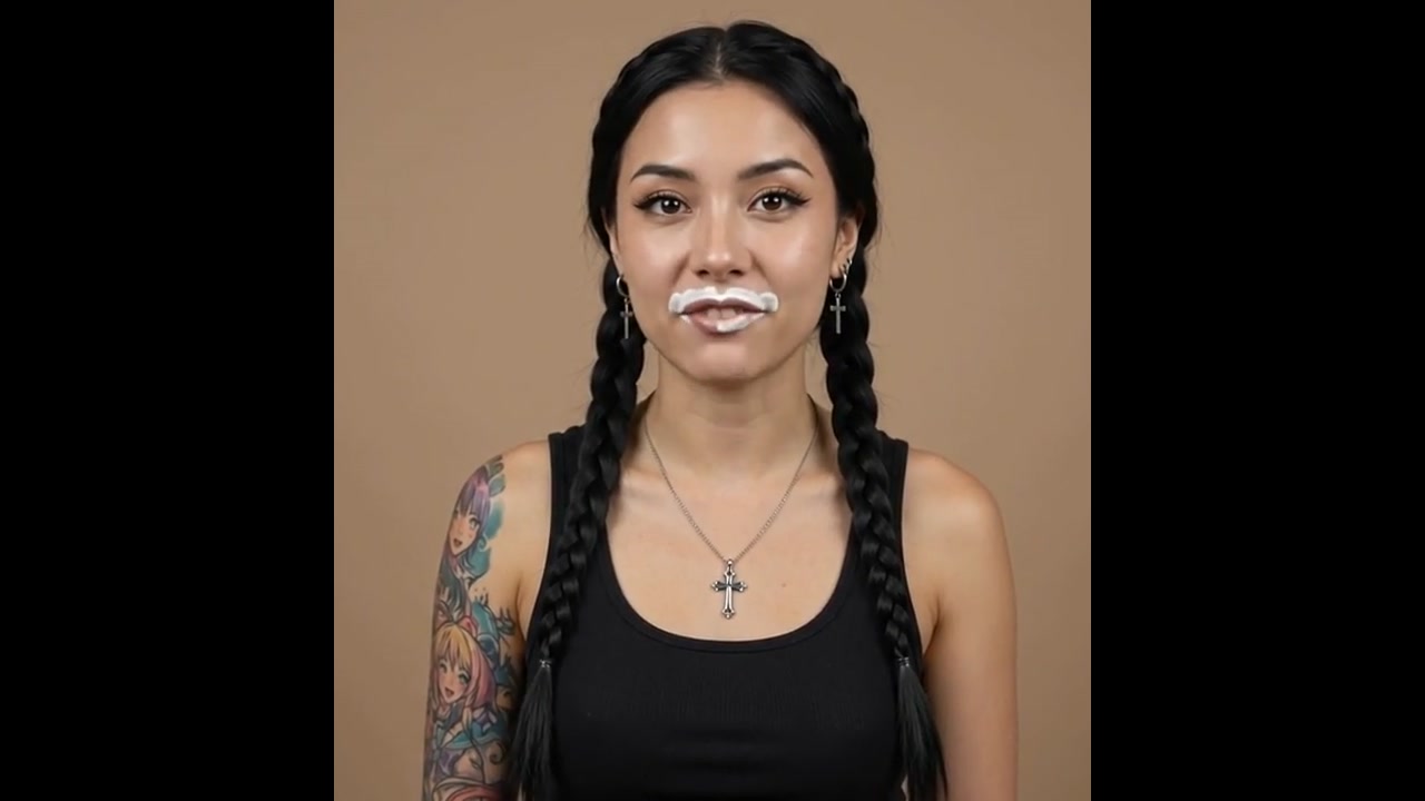 Goth Comedian With Cum on Face Sexy Funny Woman Perfect Nerd Emo Queen ai 01