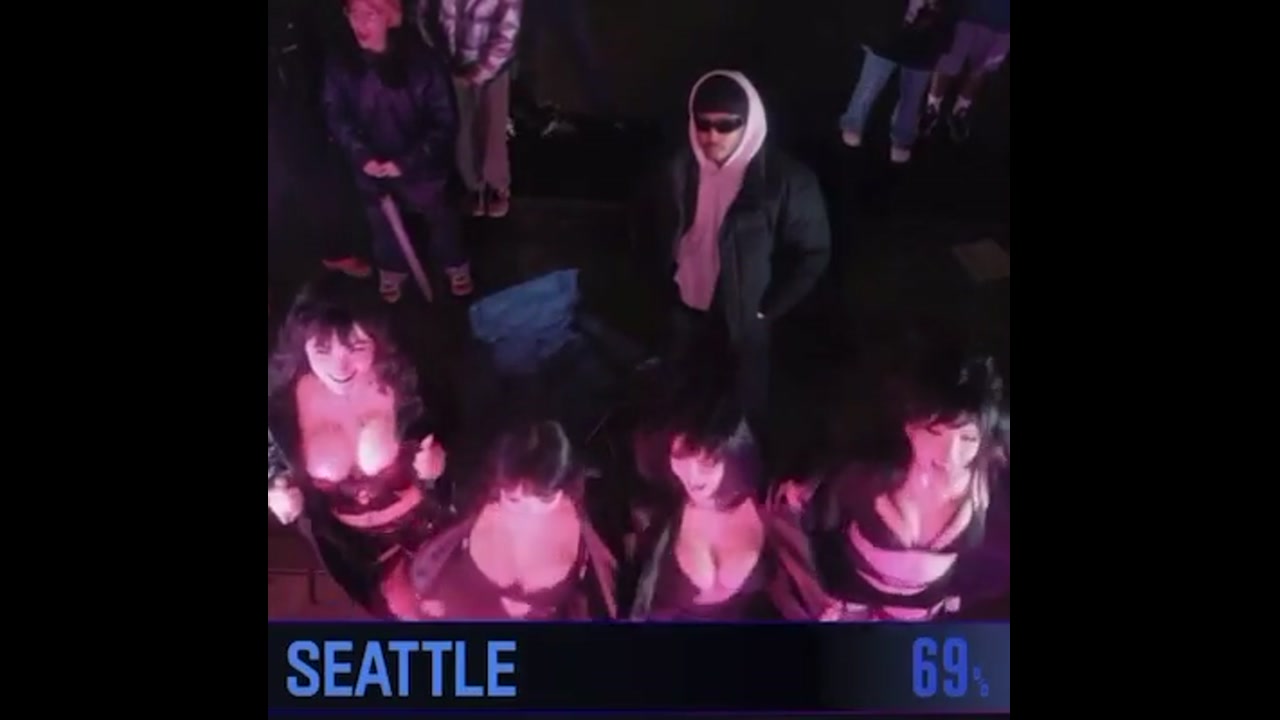 4 goth sluts flash their tits in public in Seattle 02