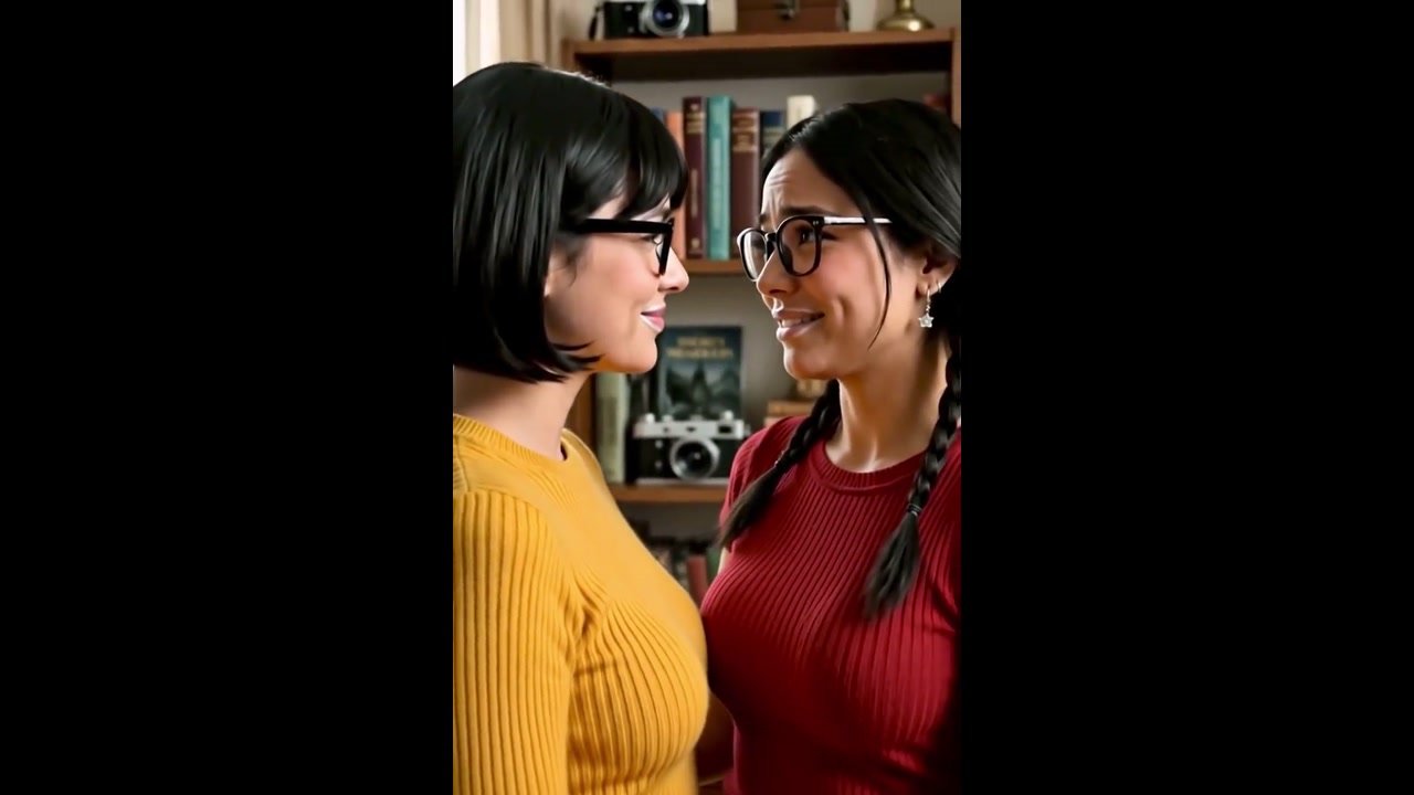 Indian Cheerleader Cum On Face Velma Cum Lips and nerdy glasses on happy nerd cosplay. ai 01