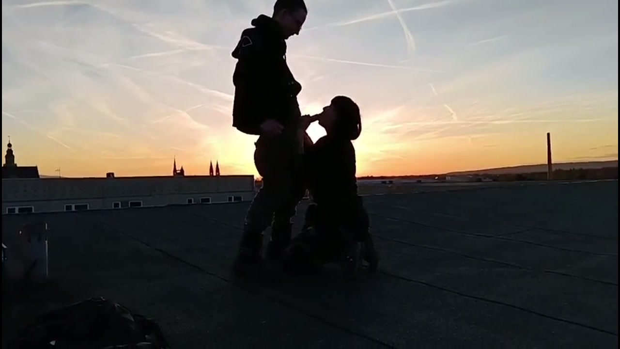 Hot goth slut sucks BWC on Rooftop in sunset