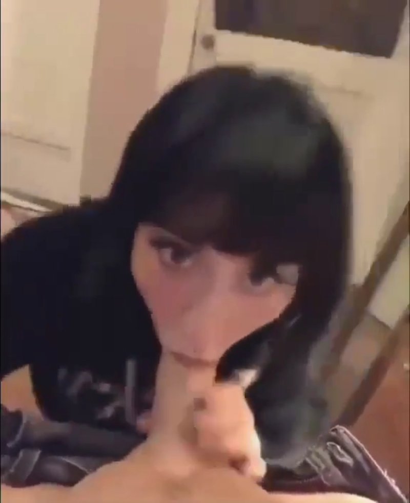 Emo goth teen with dark hair gives blowjob