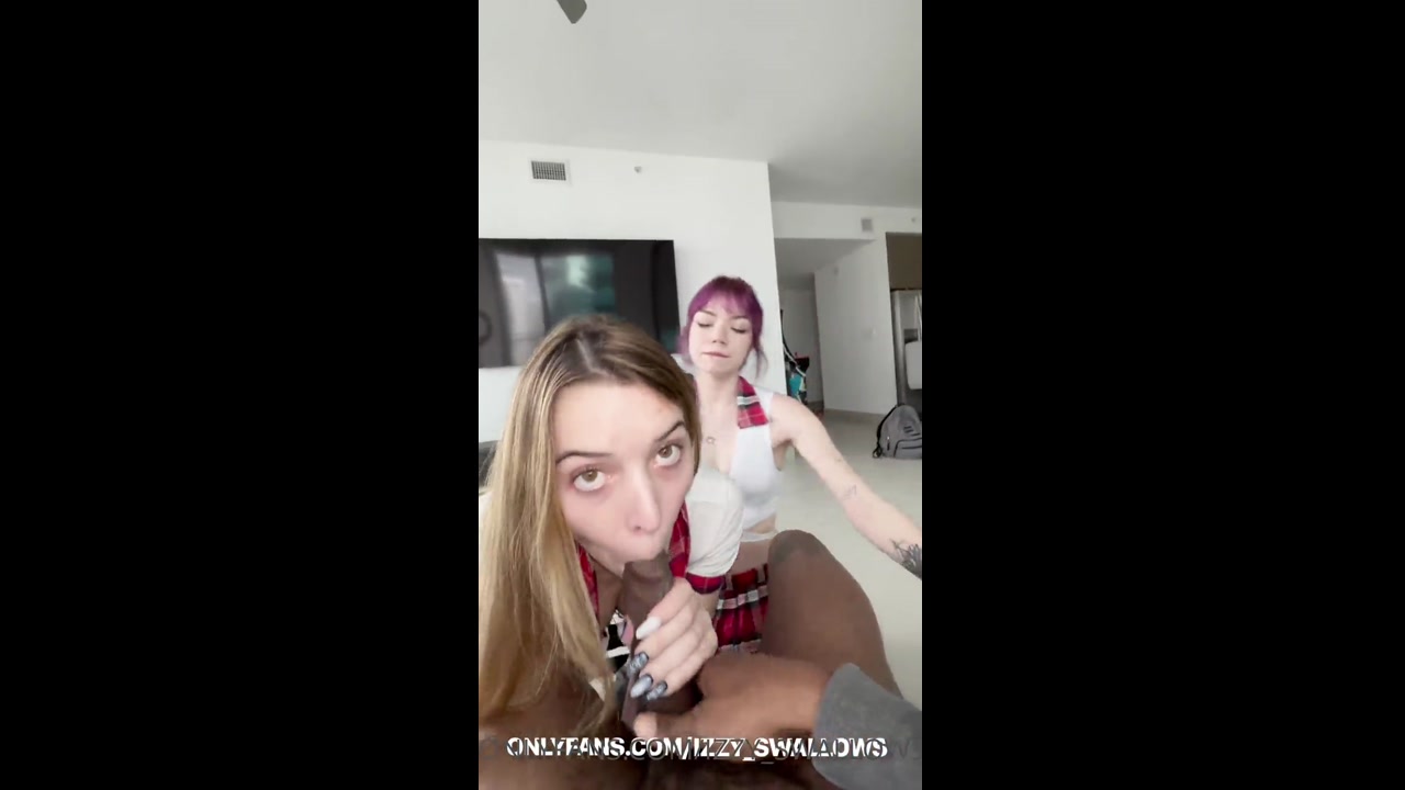 Izzy and Purple Haired Friend School Sluts Double BBC Blowjob POV 01